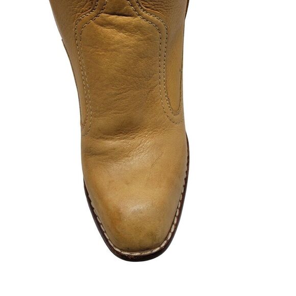 Vintage 70s Western Tan Knee-High Leather Boots Sz 3 Patchwork Stitching Heeled - Picture 8 of 16